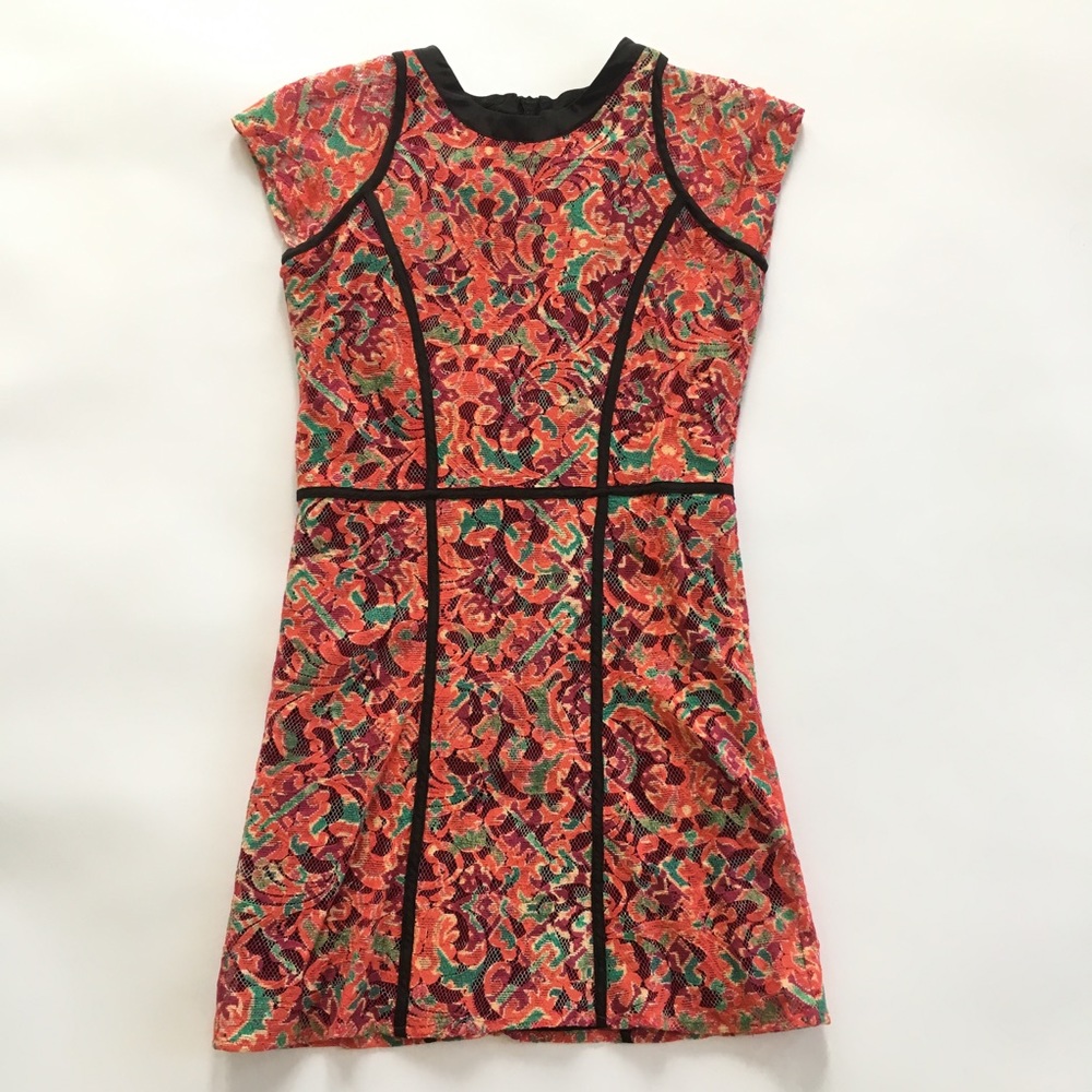Shakuhachi Colorful Lace Overlay Mini Dress, USA 4